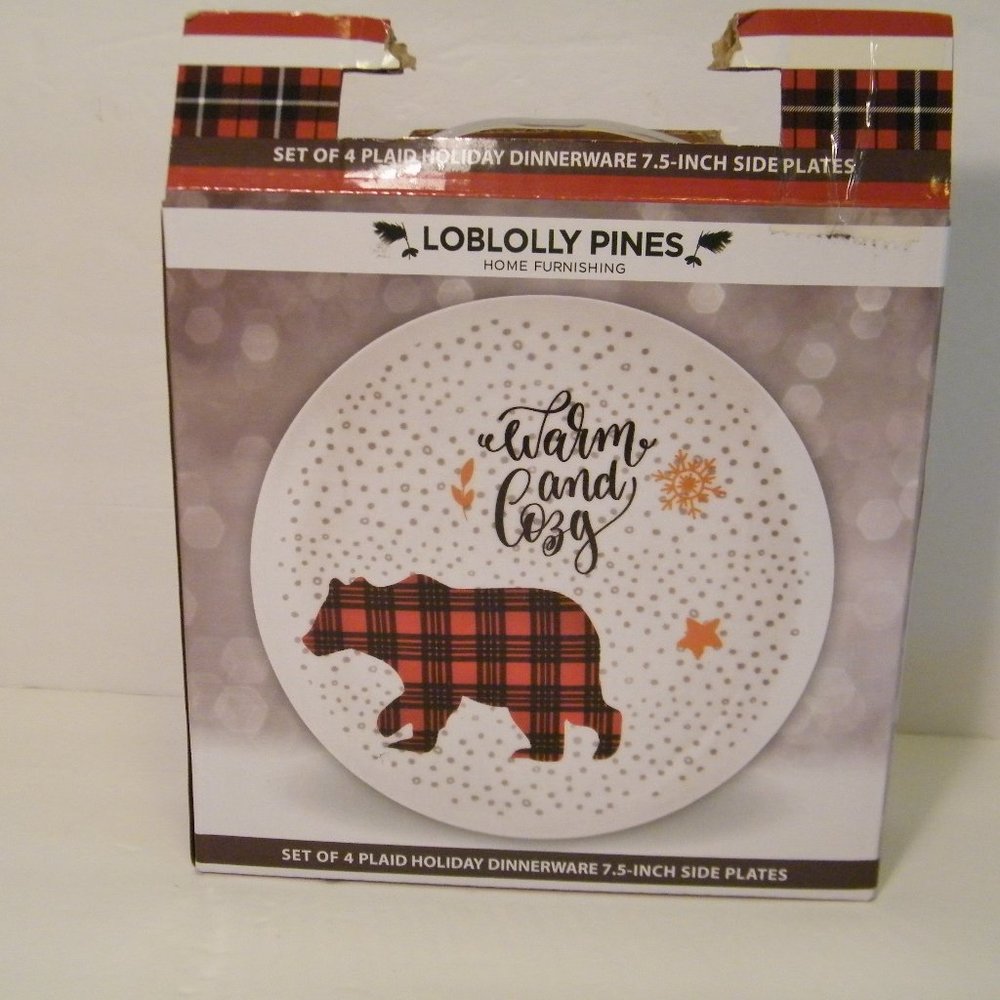 NIB Loblolly Pines Plaid Dinnerware Set of 4 Side Plates